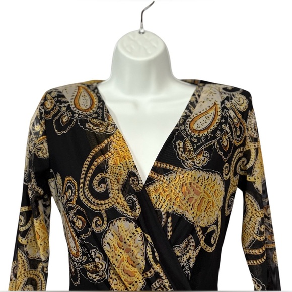 NWOT, Marciano by Guess, Black & Gold Paisley Pattern Dress, Small - Picture 3 of 11